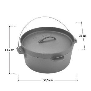 Taino Dutch Oven 4L aus Gusseisen mit Deckelheber, ein vielseitiges Grillzubehör.