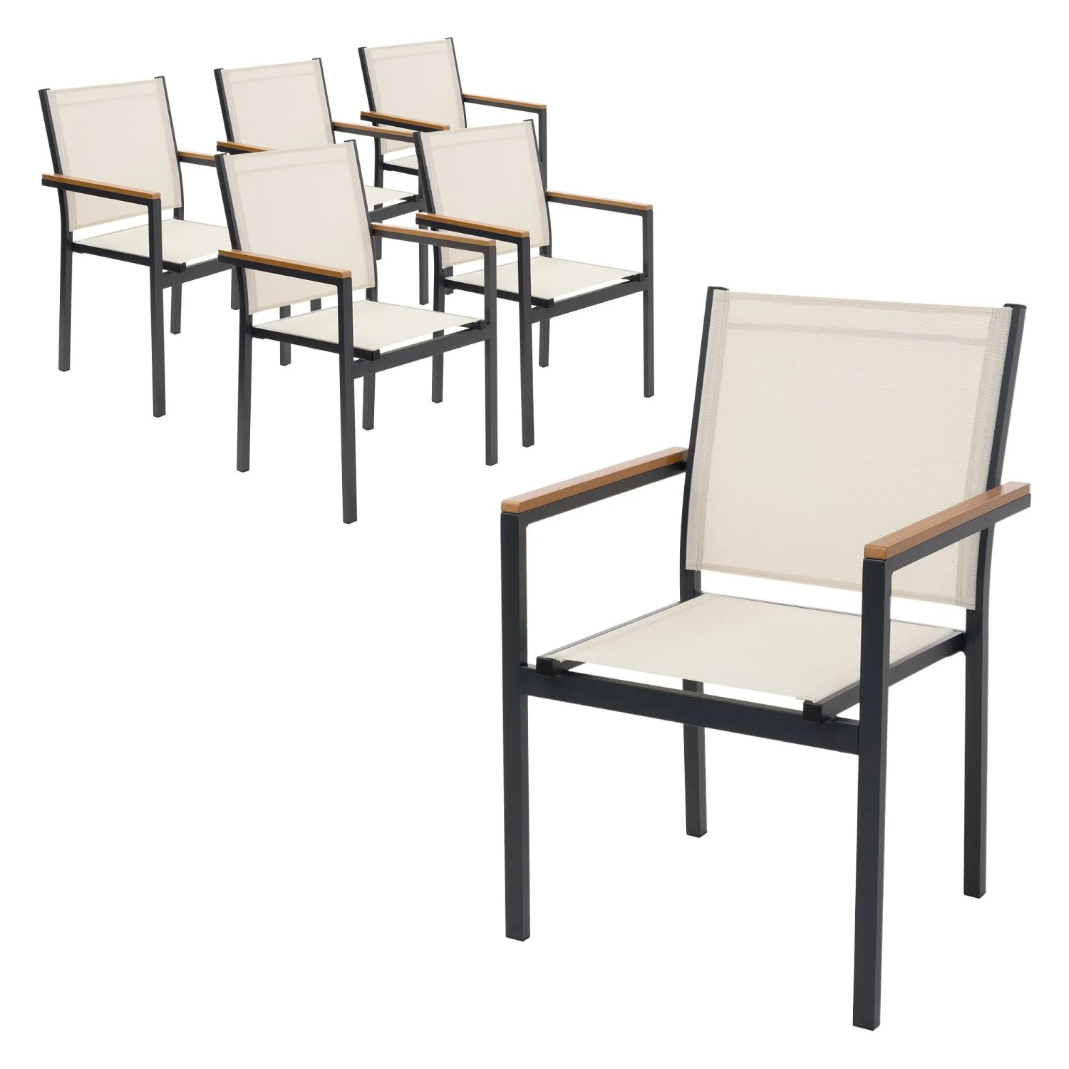 ML-Design Gartenstühle 6Er Set Beige Textilene mit Aluminiumgestell