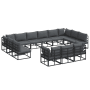 vidaXL Garten-Sofa-Set, 13-teilig, schwarz, Aluminium, mit anthrazitfarbenen Kissen.
