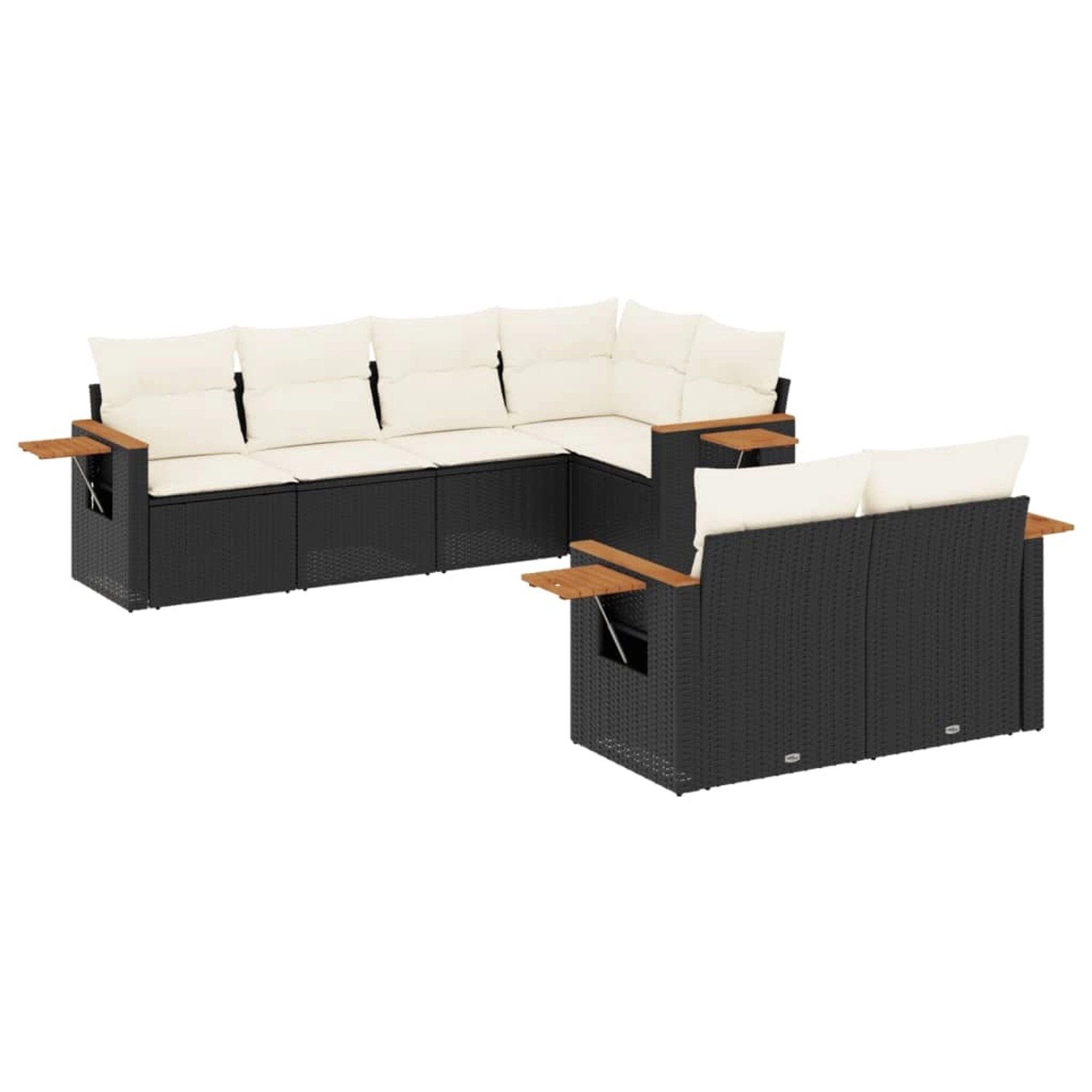 vidaXL 7-Tlg Garten-Sofagarnitur mit Kissen Schwarz Poly Rattan 3226980 günstig online kaufen