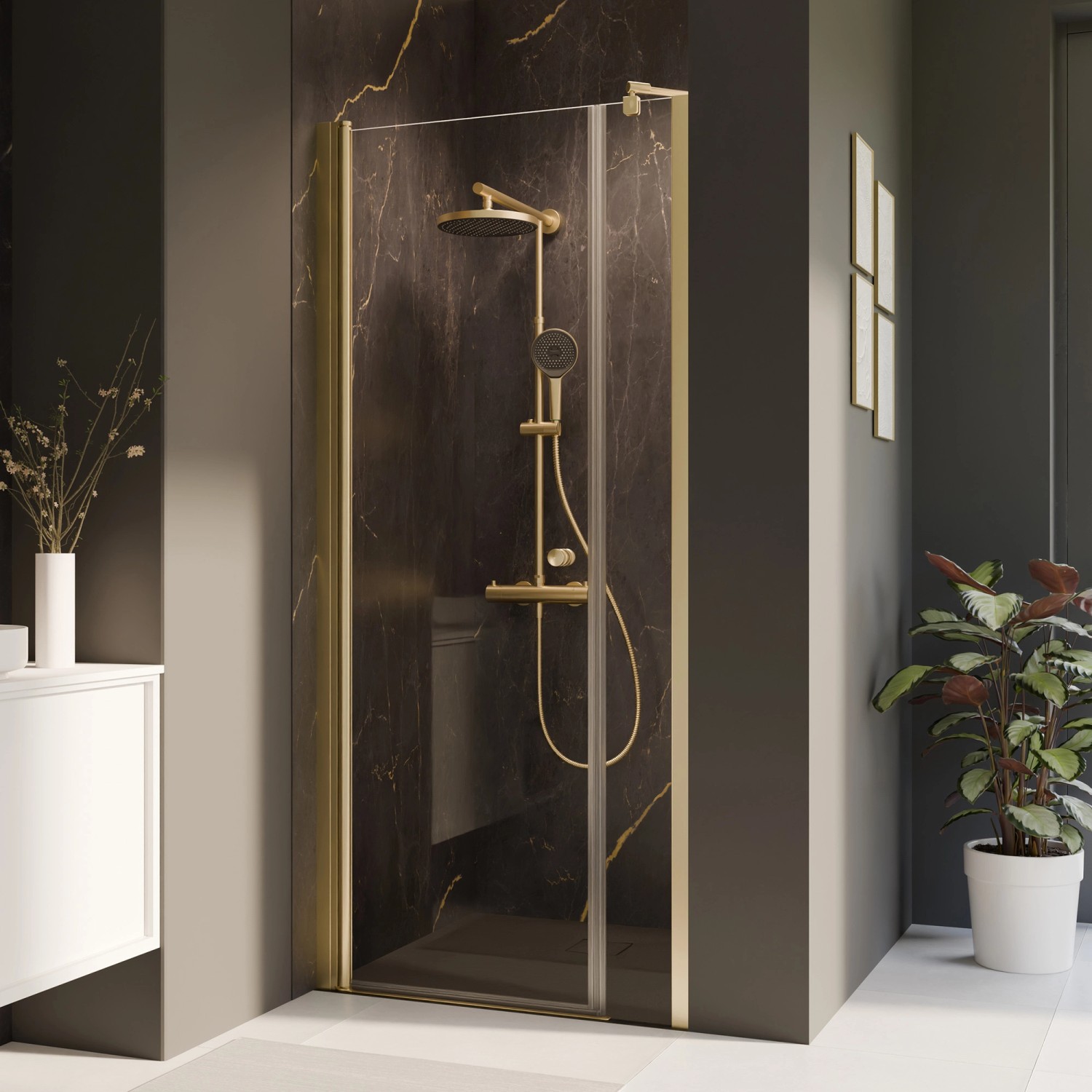 Breuer Drehtür Elana 2.0 mit Nebenteil für Nische Klarglas 200 x 120 cm Links