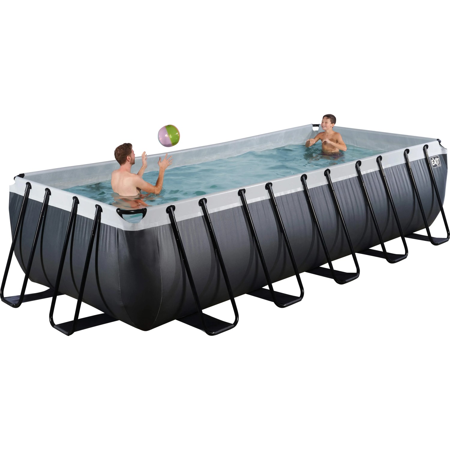 Rechteckiger Exit Black Leather Pool 540x250x122 cm mit Stahlrahmen, Sandfilterpumpe und Poolleiter.