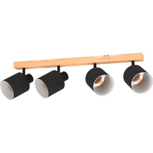 Eglo Batallas Spotleuchte, 4-flammig, schwarz-braun, mit Holz-Deckenhalterung. Spots für E27 Leuchtmittel.