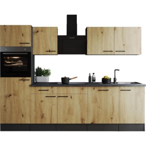 Respekta Küchenzeile Oliver 280 cm in Artisan Eiche mit E-Geräten und Spüle.