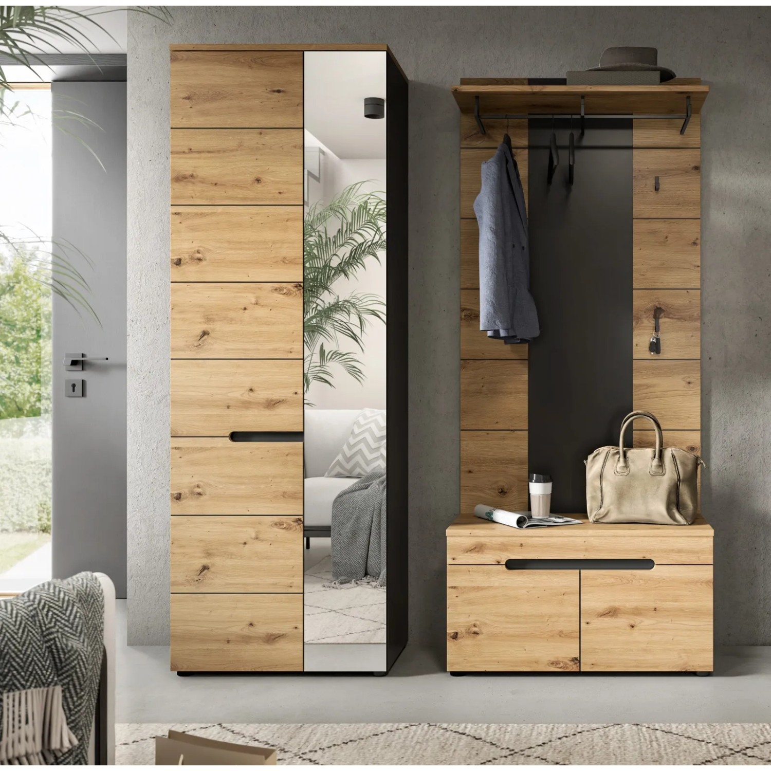 Inn.Furn Garderoben-Set 3-teilig in Eiche und Grau 160 cm Cooper_6