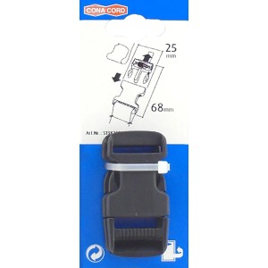 Schwarze Conacord Patentschnalle aus Kunststoff, 68 mm lang, für Spanngurte und Zurrgurte.