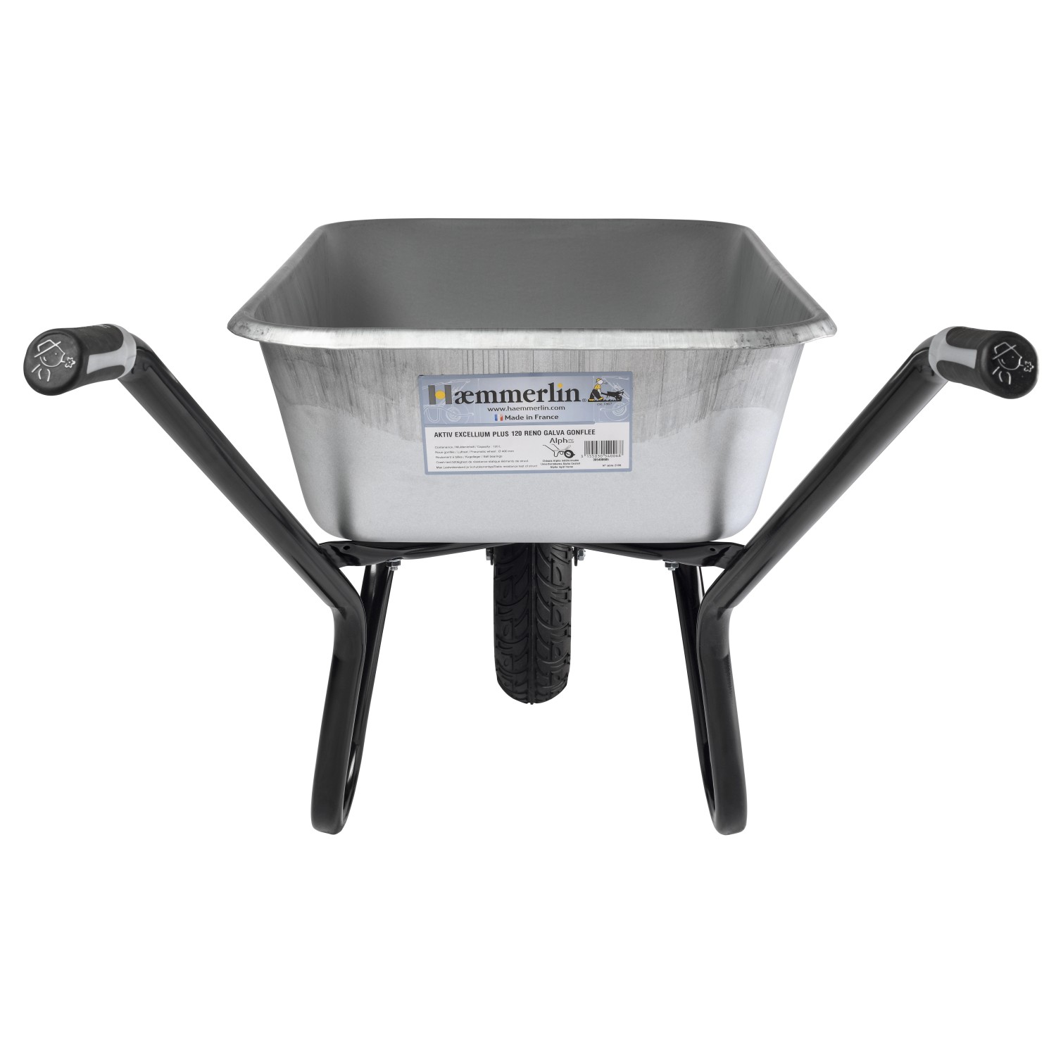 Haemmerlin Schubkarre Bau Plus, 120 l, verzinkte Mulde, Luftrad. Ideal für Bau und Garten.