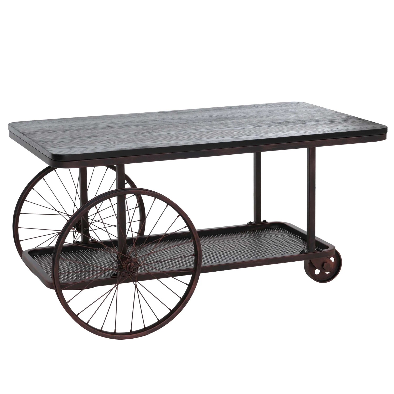 MCW Couchtisch Q69 Reifen Industrial Retro Holz 54x100x60cm Schwarz Metall Kupferfarben