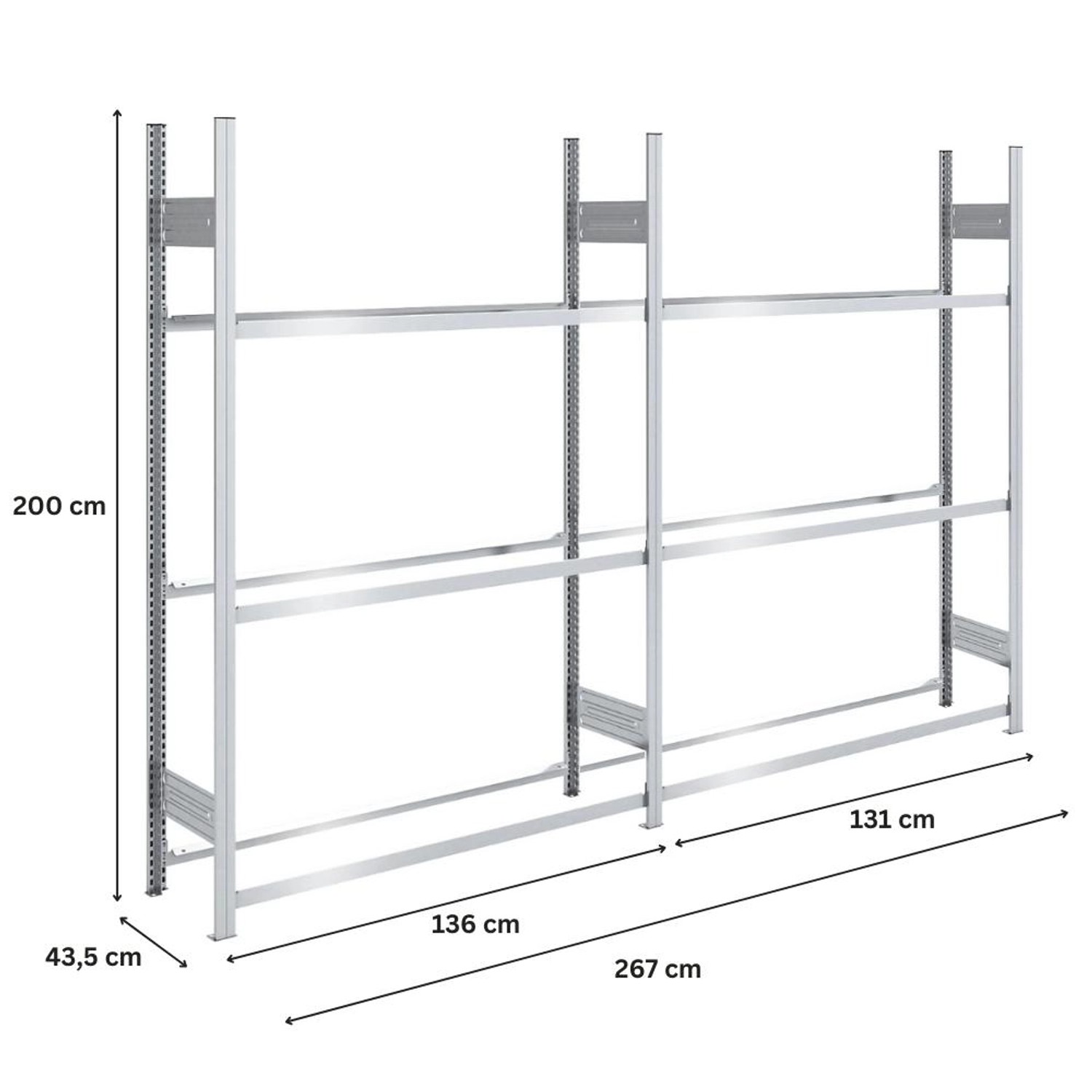 PROREGAL Reifenregal Tire Pro, verzinkt, 200x260x43cm, 3 Ebenen für bis zu 12 Reifen pro Ebene.