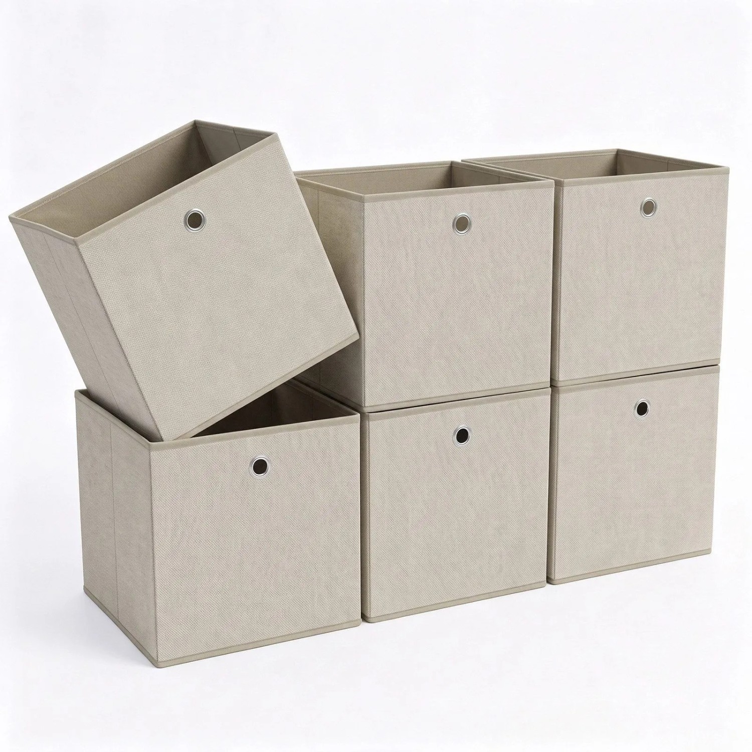 Sekey Aufbewahrungsbox 6er Set Stoffboxen Faltboxen aus Vliesstoff mit Griff 33 x 33 x 33 cm Beige Faltbare Ordnungsboxen für Schrank und Regal