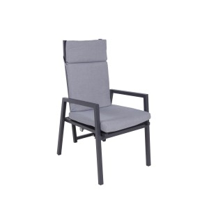 Gartenstuhl Sintra, grau-schwarz, mit verstellbarer Rückenlehne und Polsterkissen für Garten und Terrasse.