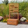 Merxx Sichtschutz mit Kissenbox und Ablage aus geöltem Akazienholz für Garten oder Terrasse.