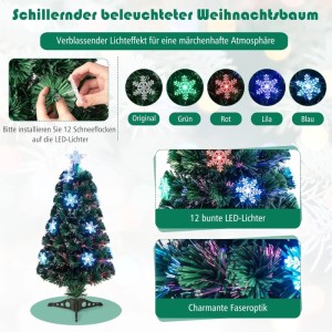 90cm künstlicher Weihnachtsbaum mit Glasfaser-Farbwechsler, LED-Schneeflocken und Sternspitze auf Metallständer.