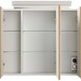 Offener Posseik Spiegelschrank 75 cm Eiche Gold mit LED-Lampe und Glasböden.