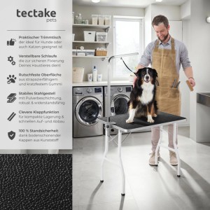 Tectake Trimmtisch mit Galgen, höhenverstellbar, klappbar, mit Hund. Ideal für die Hundefellpflege.