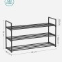Schwarzes Songmics Metallregal mit 3 Ebenen, 30x92x54 cm, für Schuhe geeignet.