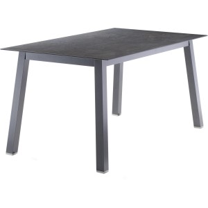 Rechteckiger Gartentisch Sieger, Eisengrau/Anthrazit, 160x90 cm, mit Aluminiumgestell und Schiefer-Optik.