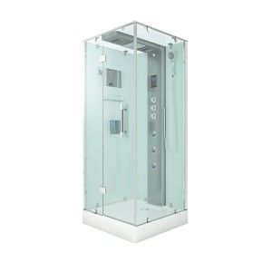 AquaVapore Dampfdusche D38-00L3, 80x80 cm, mit Glasfront und weißer Rückwand. Duschtempel mit Regendusche und Massagedüsen.