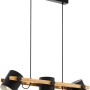 Eglo Hängeleuchte Hornwood, schwarz-braune Pendelleuchte mit drei Strahlern und Holzdetails.