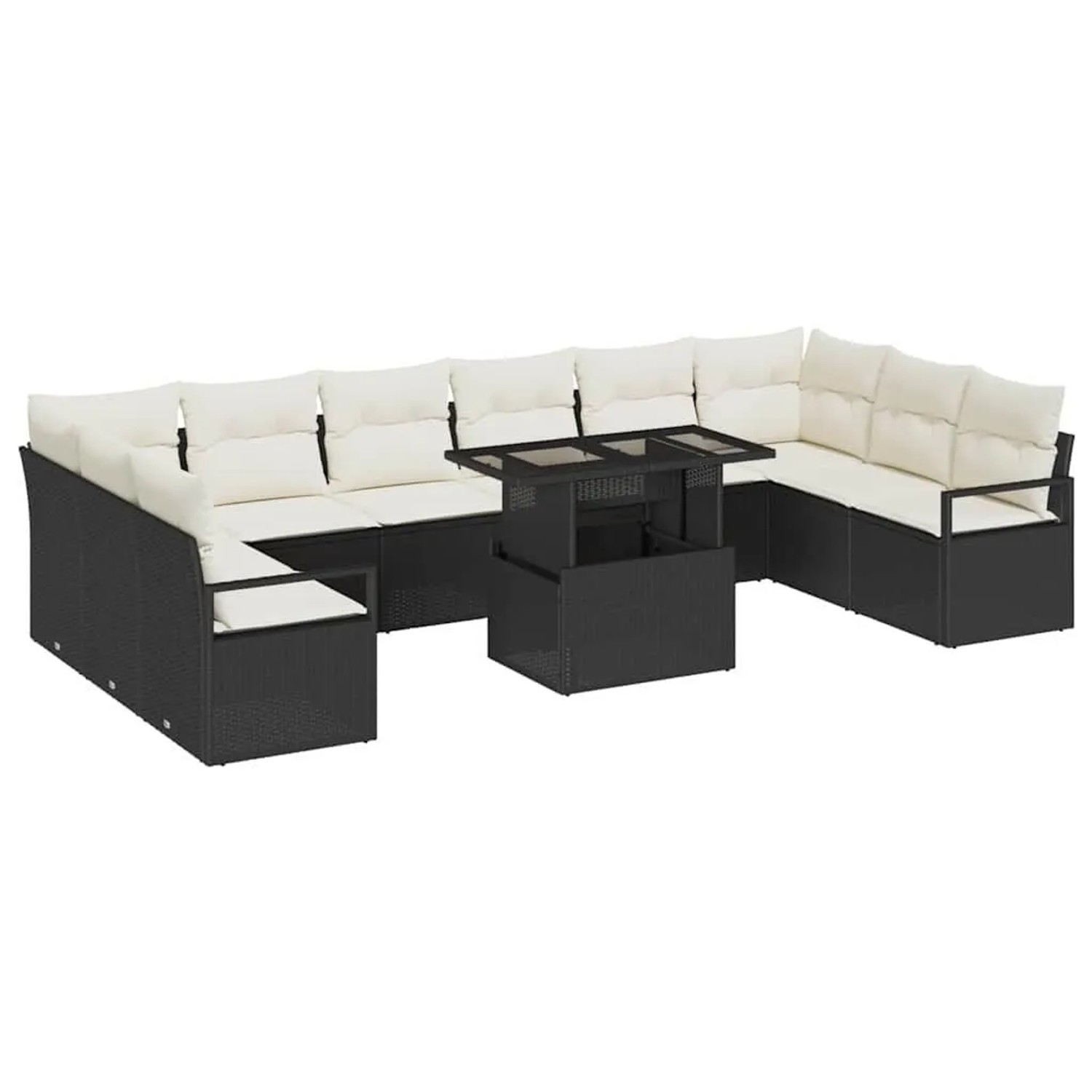 vidaXL Garten-Sofa-Set mit Kissen 11-Tlg Schwarz und Creme Poly-Rattan 3348893