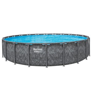 Bestway APX365 Solo Pool, Ø 671 cm, dunkelgraue Marmor-Optik, runder Stahlrahmenpool.