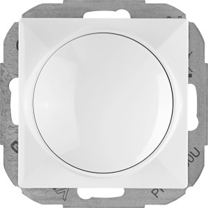 Reinweißer Dimmer Jule zur Unterputzmontage. Drehknopf für stufenlose Lichtregulierung.
