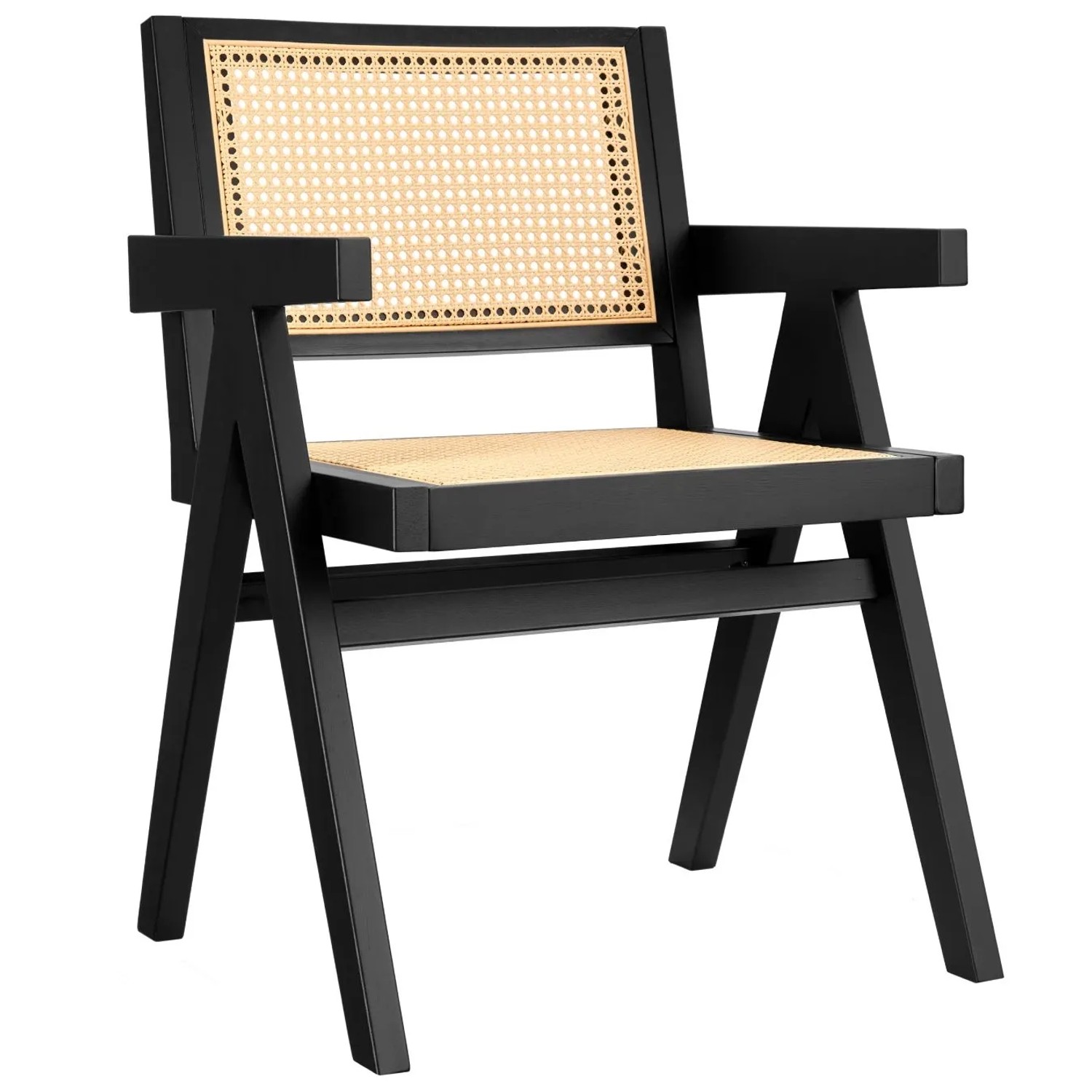 Tectake Armlehnstuhl Lissy Boho Stil Große Rückenlehne und Sitzfläche Mit Wiener Geflecht Pro Stück 56 50 x 59 50 x 82 50 cm Schwarz