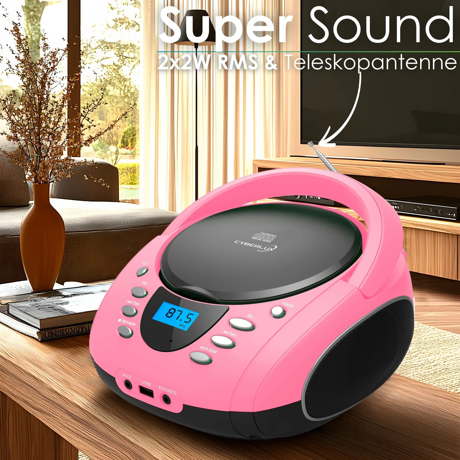Cyberlux CL-720 CD-Player Tragbar CD/MP3/USB Radio Pink_7