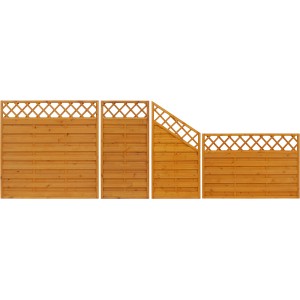 Sichtschutzzaun-Element Country, lasiert in Pinienfarben, verschiedene Größen.