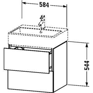 Duravit L-Cube Waschbeckenunterschrank, weiß hochglanz, 58,4 cm breit, mit zwei Schubladen.