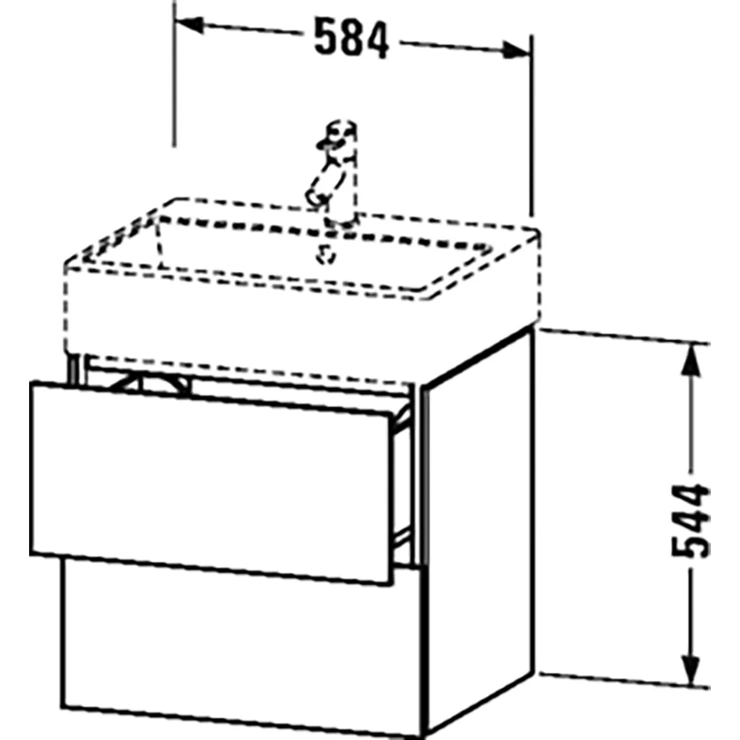 Duravit L-Cube Waschbeckenunterschrank, weiß hochglanz, 58,4 cm breit, mit zwei Schubladen.