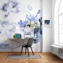 Komar Fototapete Blue Silhouettes in Blau, florales Design im Arbeitszimmer.