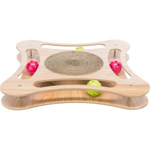 Trixie Kratzpappe mit Holzrahmen und Spielbällen, ein Kratzbrett für Katzen.
