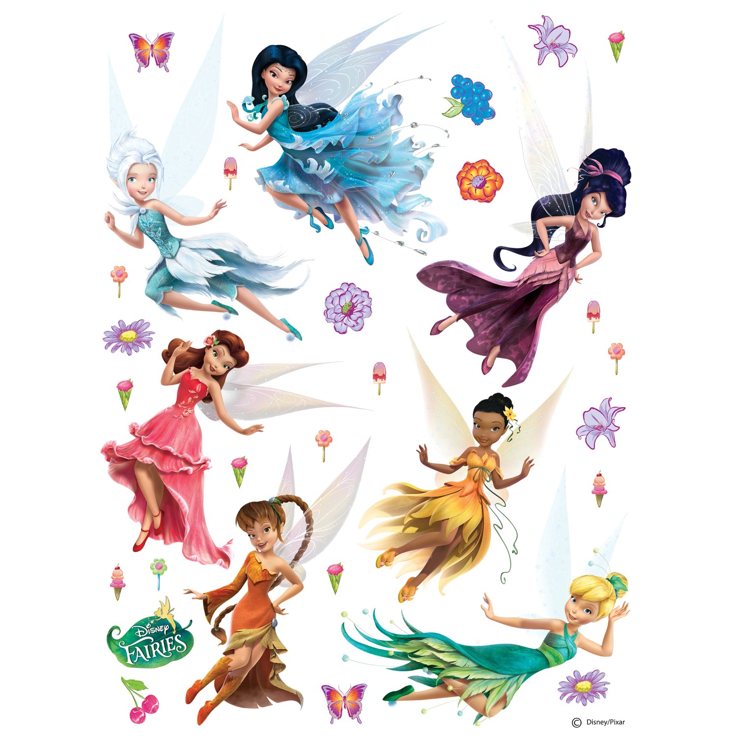 Disney Wandtattoo Feen Blau Rot und Orange 65 x 85 cm 600137 günstig online kaufen