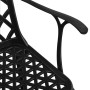 Detailaufnahme eines schwarzen Gartenstuhls aus Aluminiumguss des vidaXL Bistro-Sets.