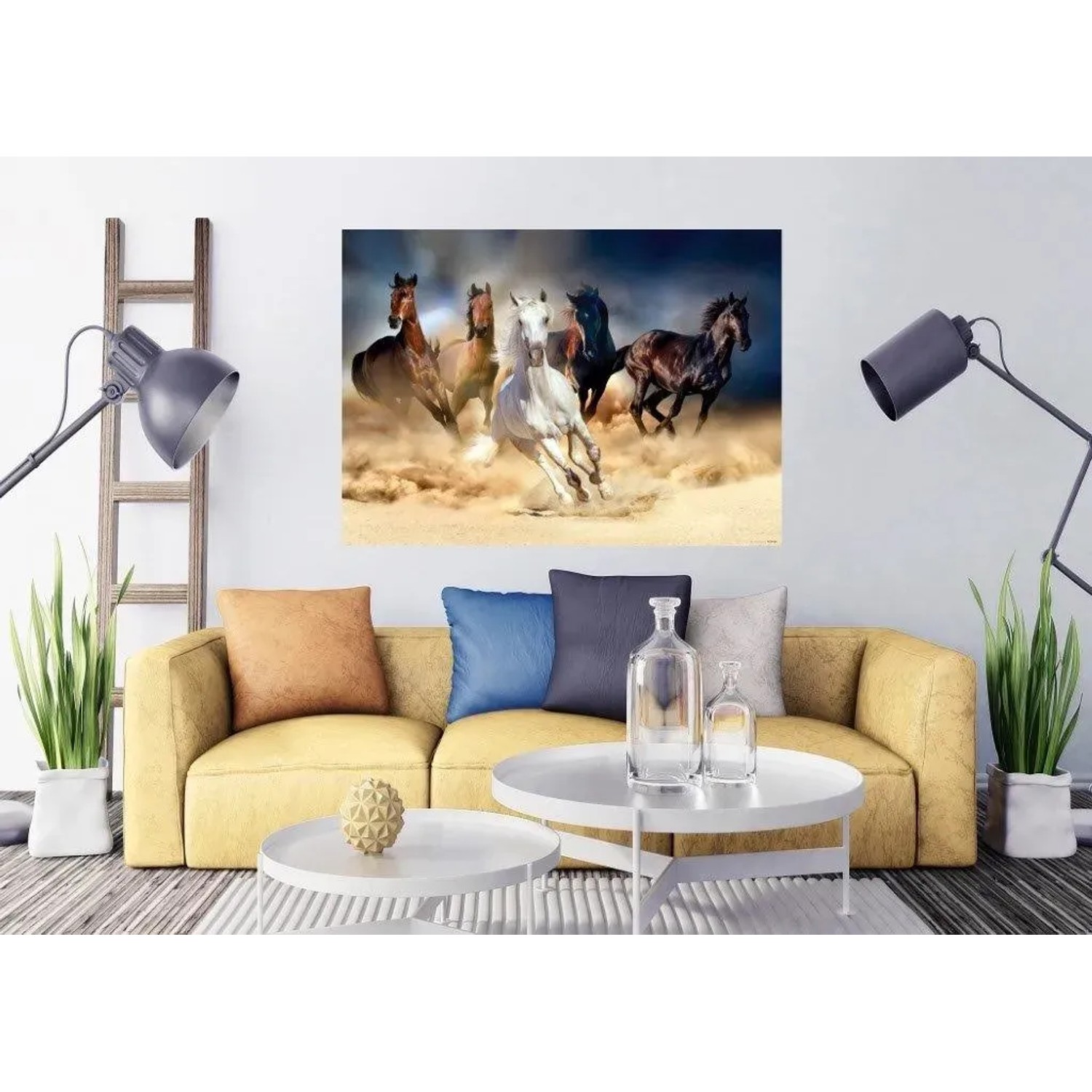 Sanders & Sanders Poster Pferde, braun, beige, blau, 160x110 cm, als Dekoration im Wohnraum