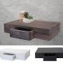 BERLINLODGE Wandregal Ilse, Paulownia-Holz, dunkelbraun shabby mit offener Schublade. Auch in Weiß & Schwarz.
