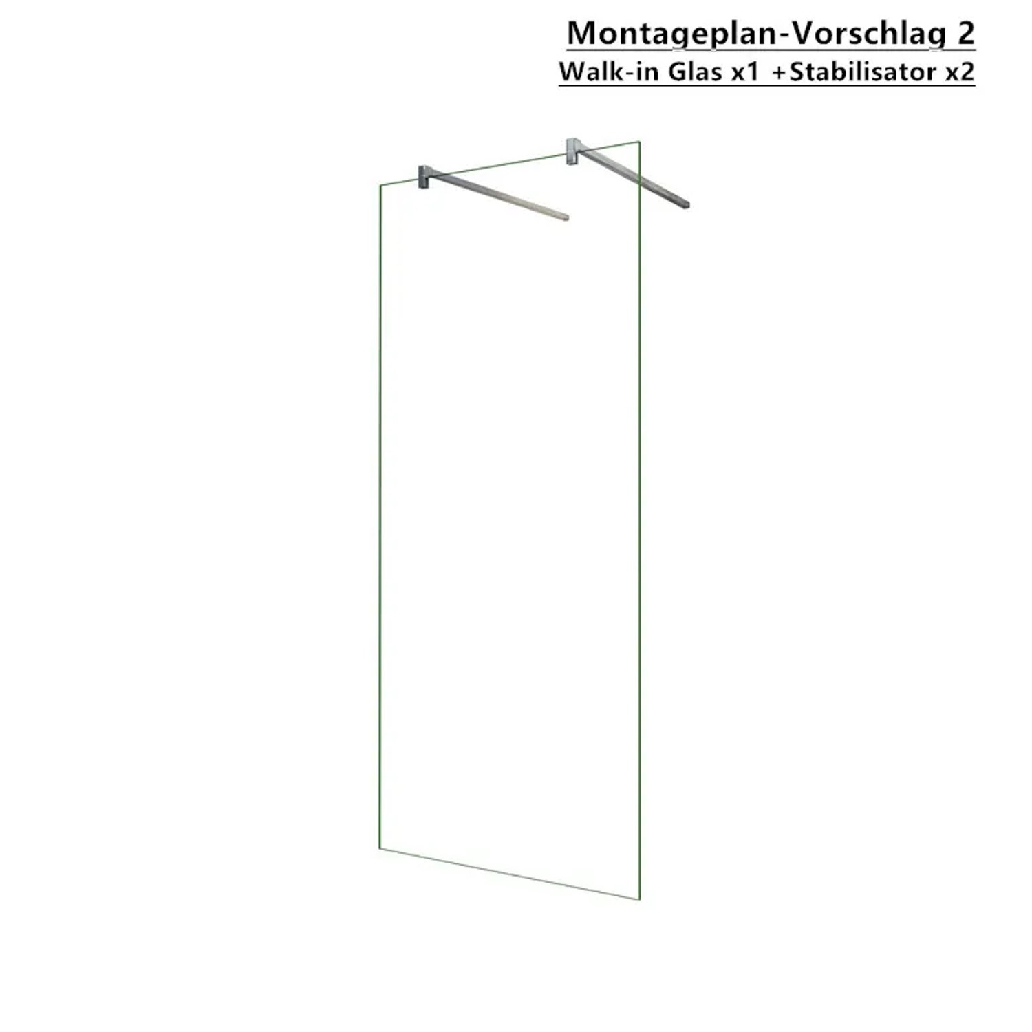 Duschparadies Walk-In Dusche mit Klarglas und Stabilisatoren, Montagebeispiel.