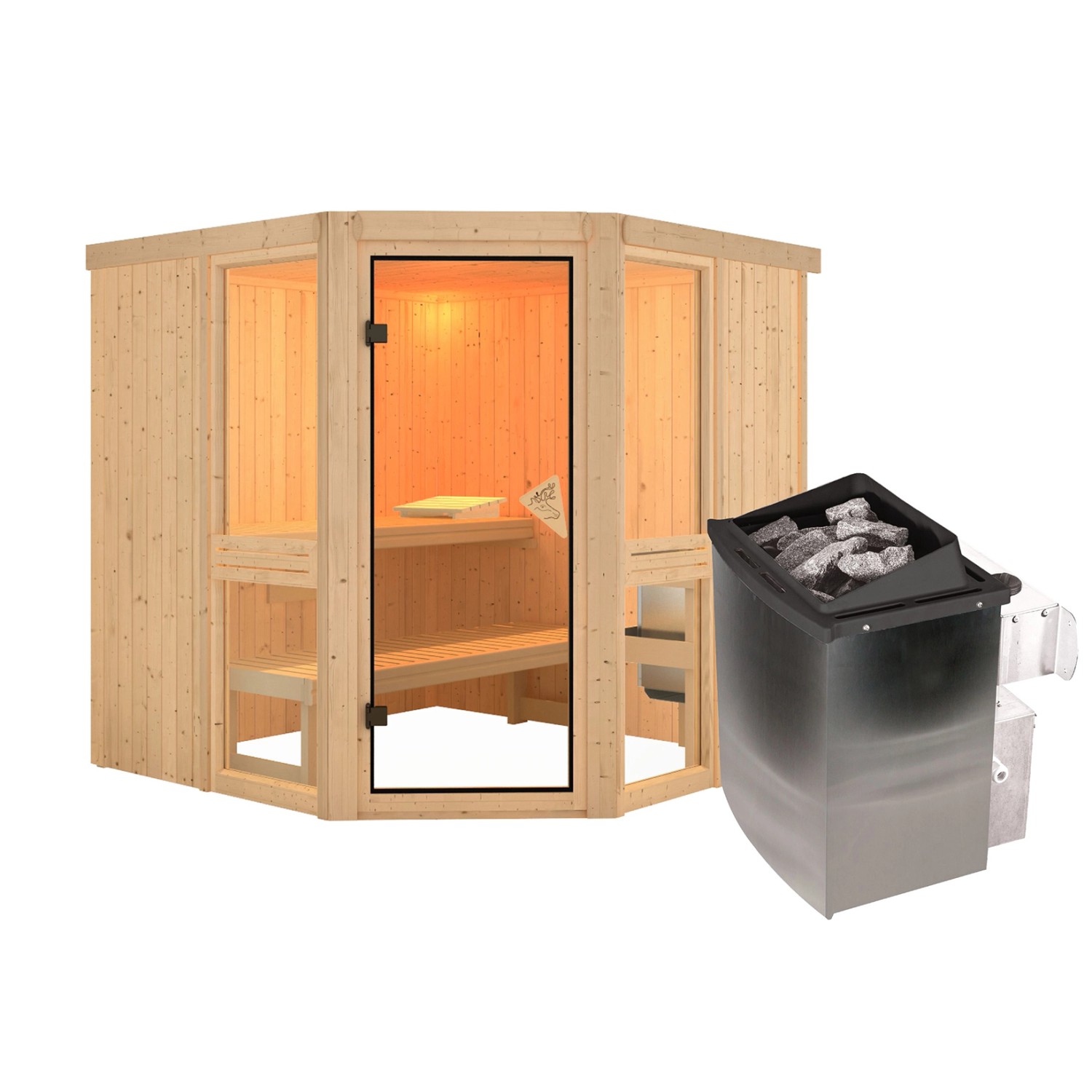 Karibu Sauna Anina 2 Zoll mit Ofen 9 kW Integriert Naturbelassen günstig online kaufen