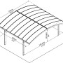 Skizze Palram Canopia Doppelcarport Arizone Wave mit Maßen. Ideal als Unterstand für zwei Fahrzeuge.