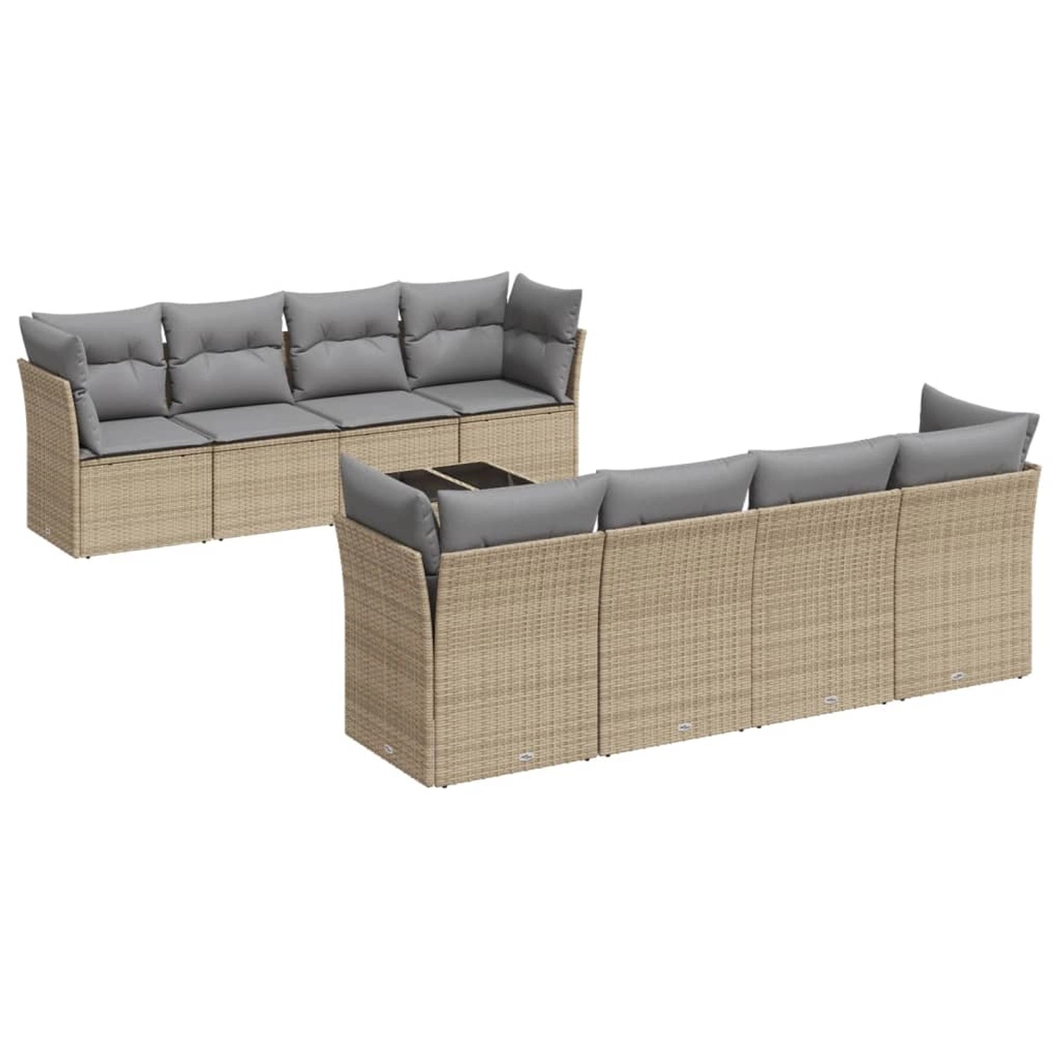 vidaXL 9-Tlg Garten-Sofagarnitur mit Kissen Beige Poly Rattan 3249148 günstig online kaufen