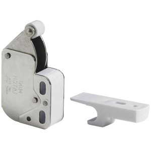 Druckschnäpper mit Türöffnungsfunktion, Stahl vernickelt, für Möbeltüren und Schubladen.