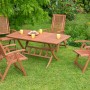 Braunes 5-tlg. Gartenmöbel-Set Cordoba mit Ausziehtisch (110/160x90cm) aus Eukalyptusholz.