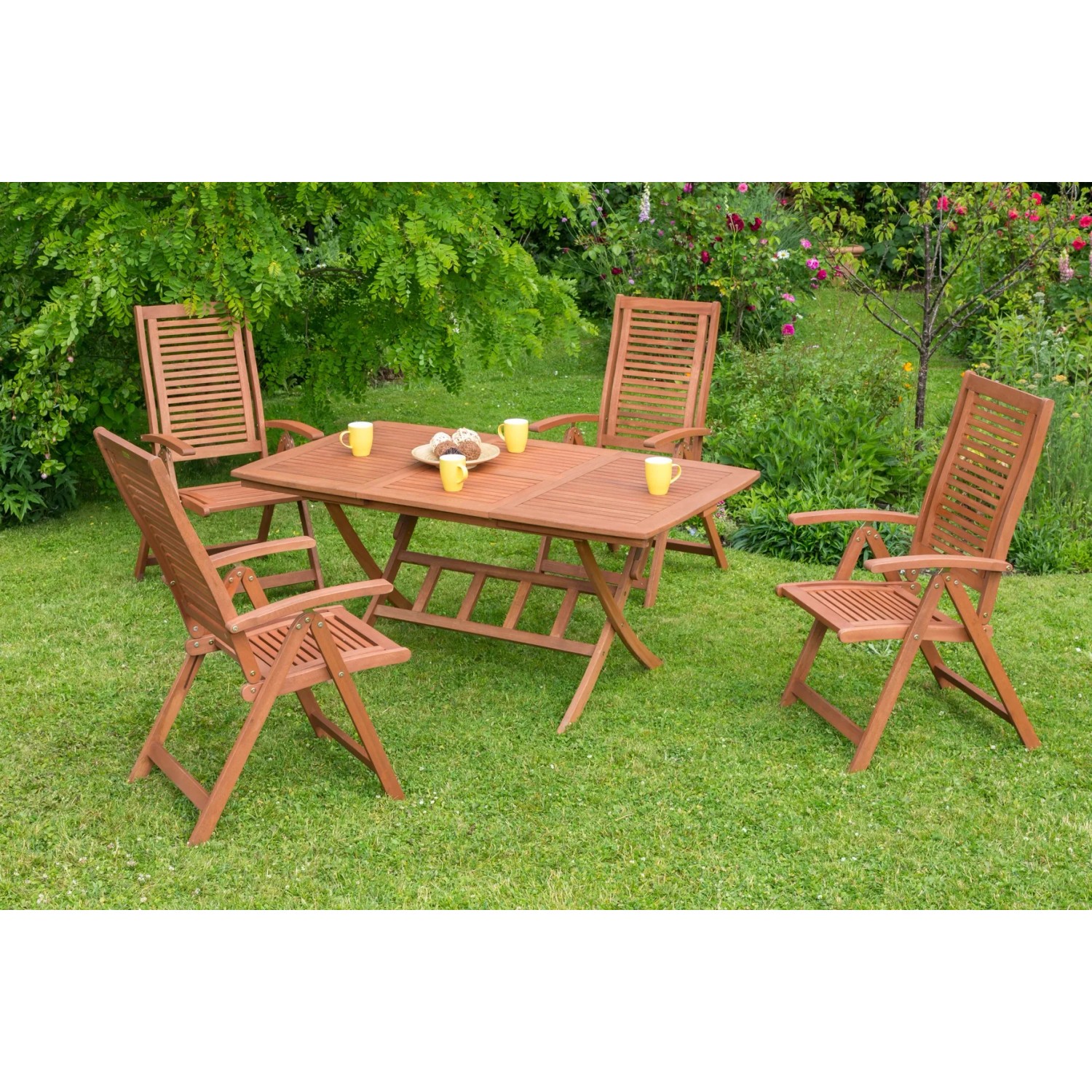 Merxx Gartenmöbel-Set Cordoba 5-tlg. Braun inkl. Tisch 110/160 cm x 90 cm