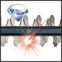 Einhell Heckenscheren-Aufsatz: Messer aus lasergeschnittenem Stahl mit Diamant und Laserstrahl.