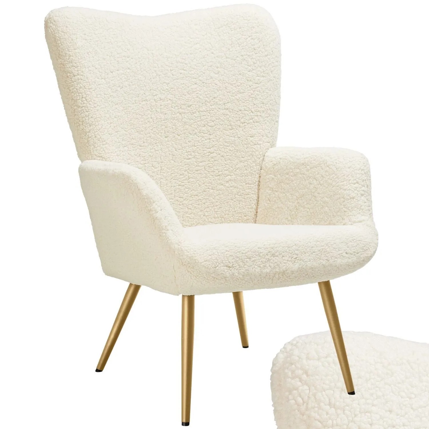 Tectake Sessel Hygge Gepolstert Armlehnen und Ergonomische Rückenlehne  76 x 72 x 100 50 cm Bouclé Creme Gold
