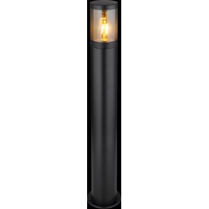 Schwarze, matte Globo Außenleuchte mit Rauchglas, 80cm hoch, für Gartenwege.