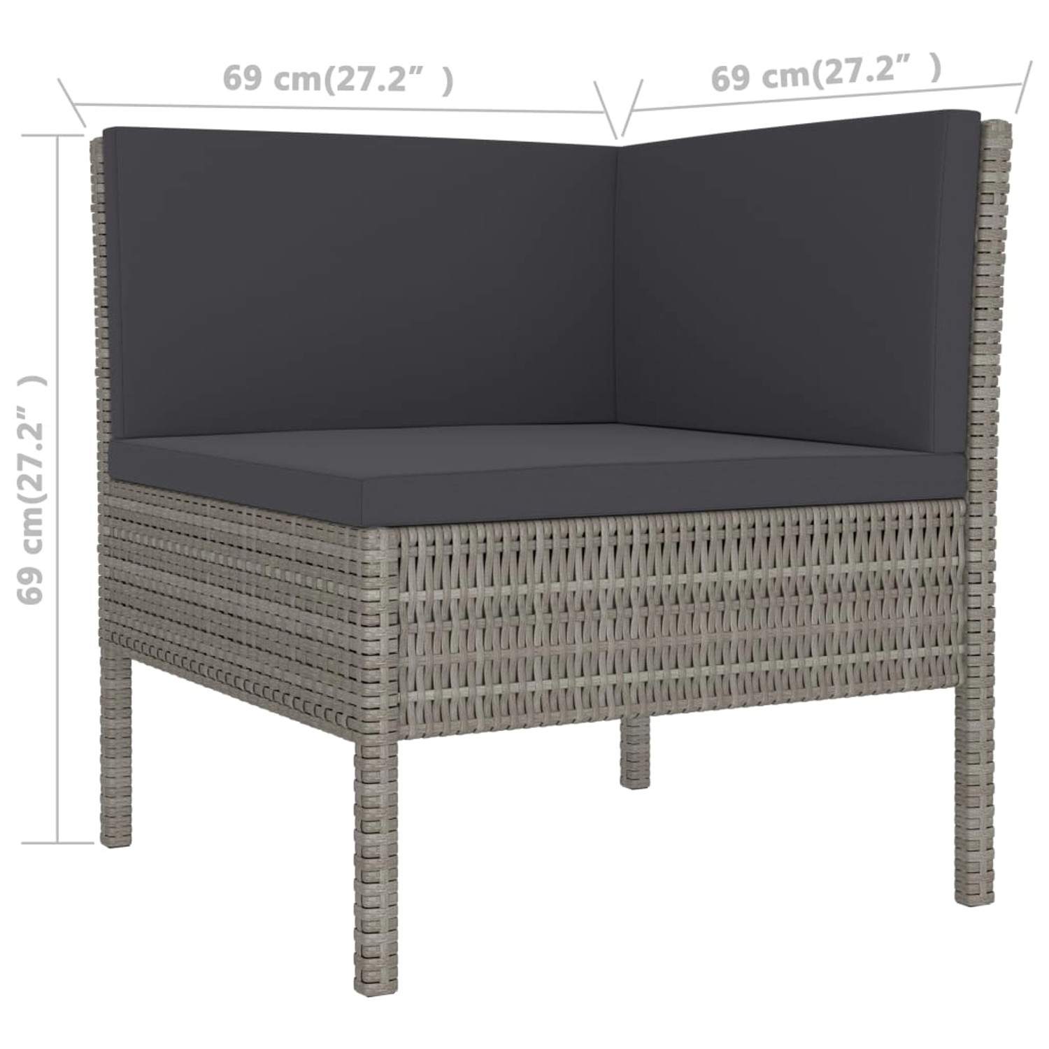 Graues 2-tlg. Garten Lounge Set aus Rattan mit anthrazitfarbenen Auflagen.