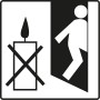 Symbol: Kerze verboten, Fluchtweg. Sicherheitshinweis für Nexa Lotte Moskito-Kerze.