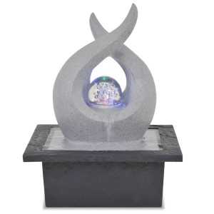 VidaXL Zimmerbrunnen mit LED, Polyresin, schwarz-hellgrau. Gartenbrunnen mit Lichteffekt für entspannende Atmosphäre.